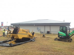 One of DTD's Vermeer 24x40 drill rigs, set up behind a gas station in Indiana.