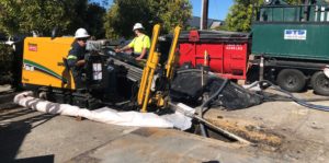 an HDD rig set up at a typical entry angle