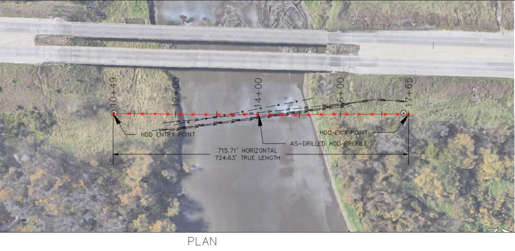 plan view of gas line relocation river crossing