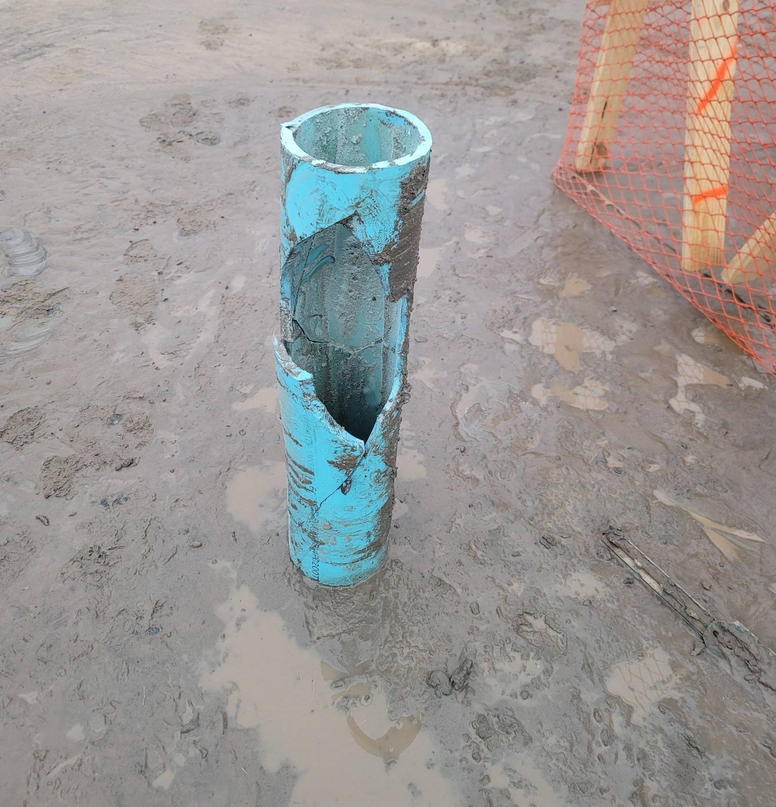 Impacted section of PVC water line