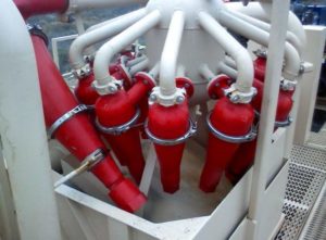 Fig2: Hydrocyclones help separate soil cuttings from drilling mud, but they aren't 100% efficient.